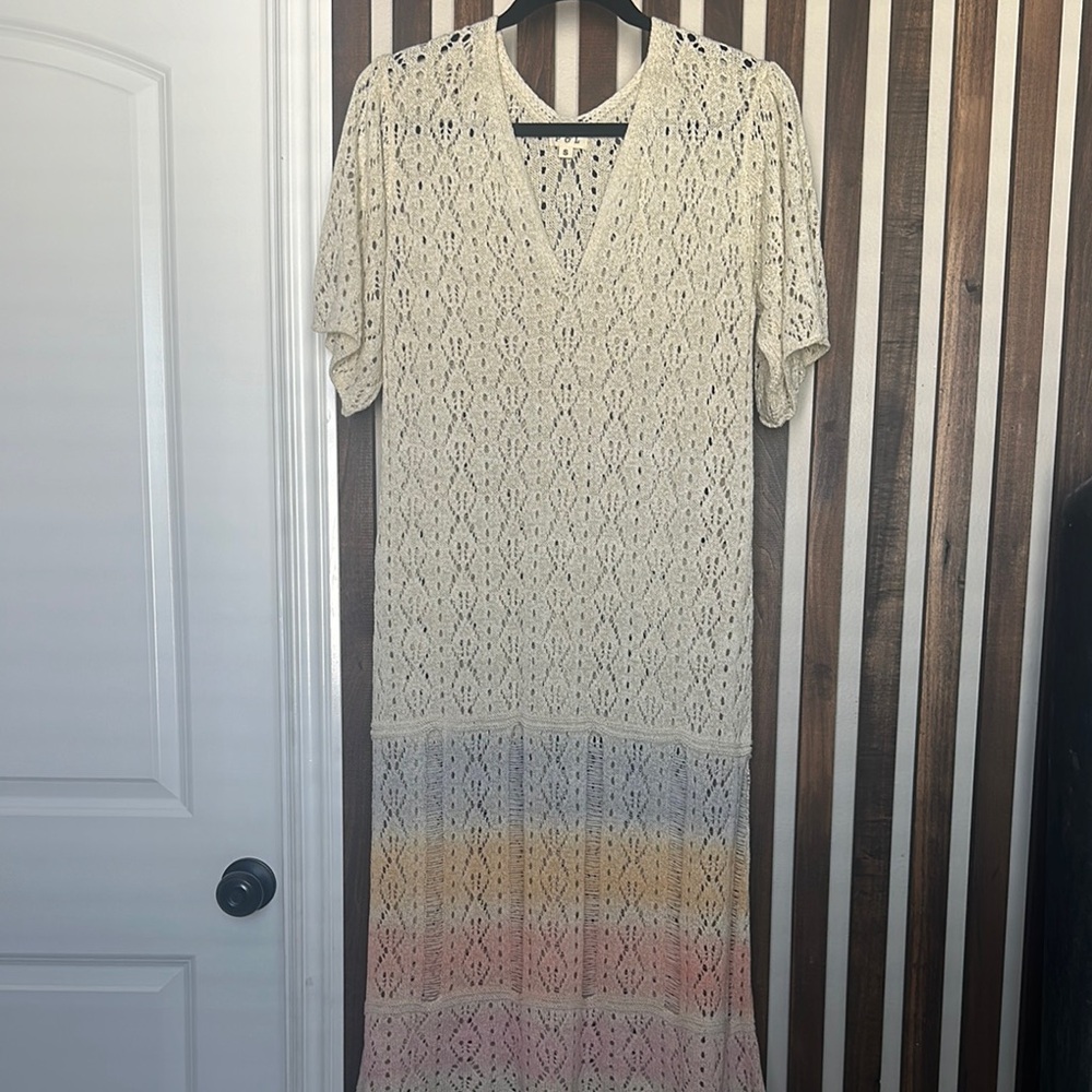 POL Cream lace swim coverup dress